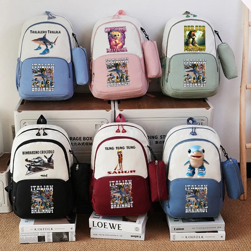 Italian Brainrot Backpacks Set Hot Student School Bag Pencil Case Girl Boy Back To School Gift Leisure Mochila Teens Travel Bags