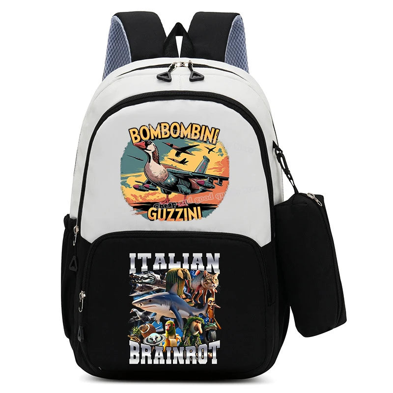 Italian Brainrot Backpacks Set Hot Student School Bag Pencil Case Girl Boy Back To School Gift Leisure Mochila Teens Travel Bags