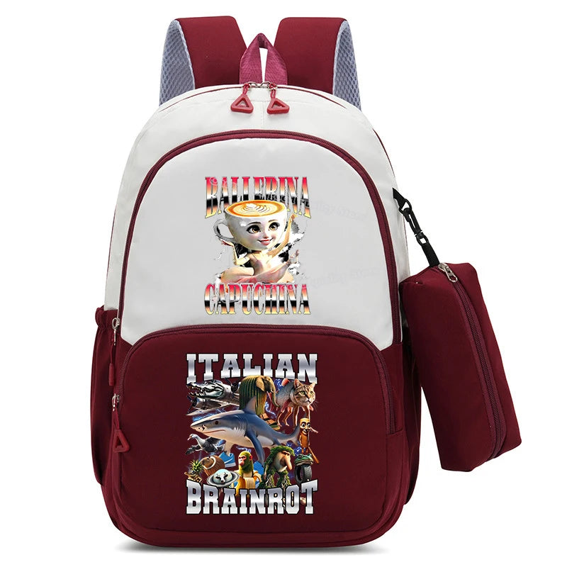 Italian Brainrot Backpacks Set Hot Student School Bag Pencil Case Girl Boy Back To School Gift Leisure Mochila Teens Travel Bags