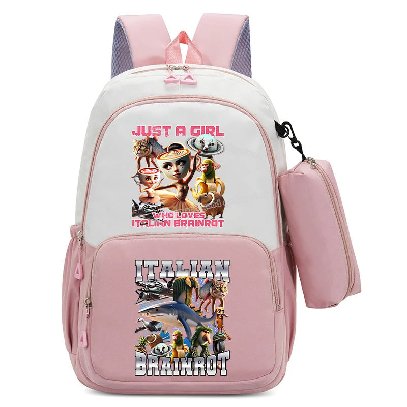 Italian Brainrot Backpacks Set Hot Student School Bag Pencil Case Girl Boy Back To School Gift Leisure Mochila Teens Travel Bags