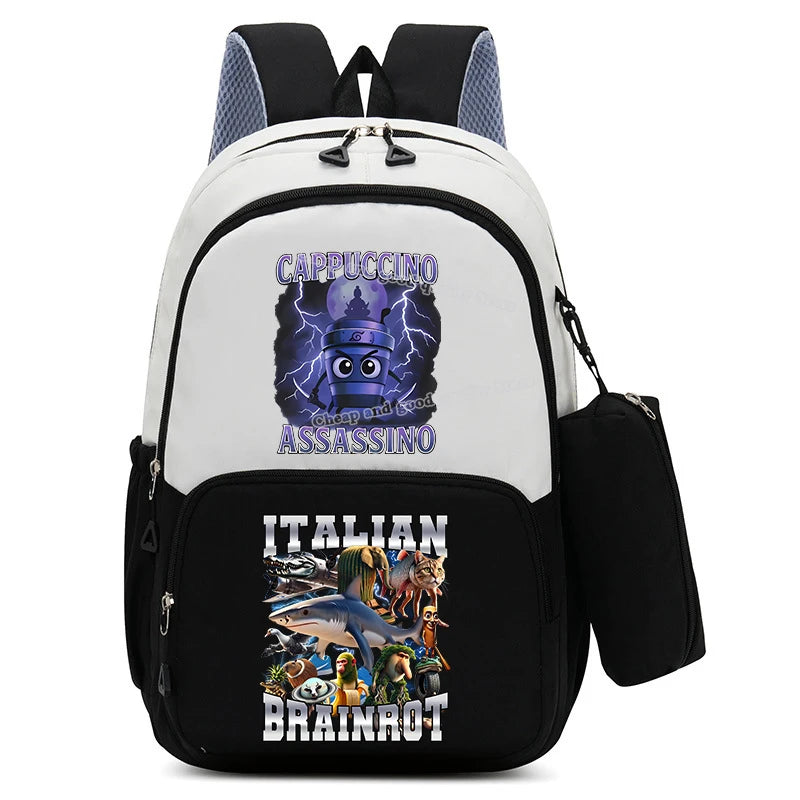 Italian Brainrot Backpacks Set Hot Student School Bag Pencil Case Girl Boy Back To School Gift Leisure Mochila Teens Travel Bags