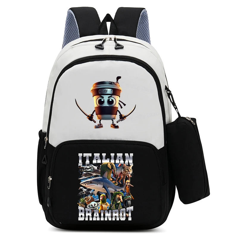 Italian Brainrot Backpacks Set Hot Student School Bag Pencil Case Girl Boy Back To School Gift Leisure Mochila Teens Travel Bags