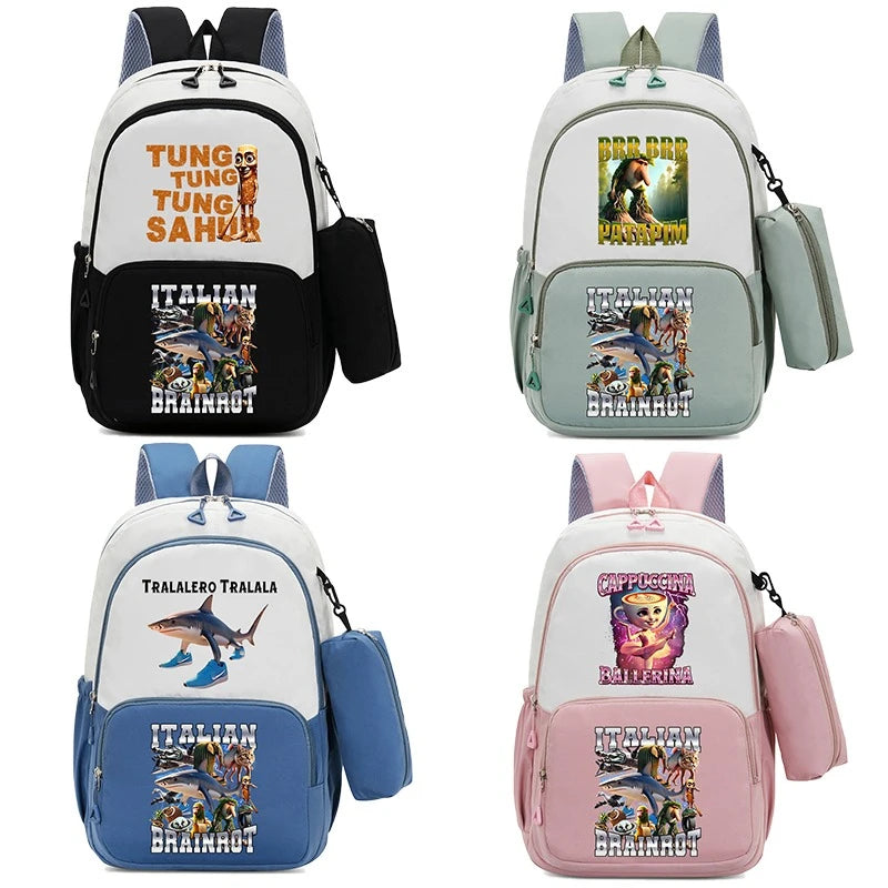 Italian Brainrot Backpacks Set Hot Student School Bag Pencil Case Girl Boy Back To School Gift Leisure Mochila Teens Travel Bags