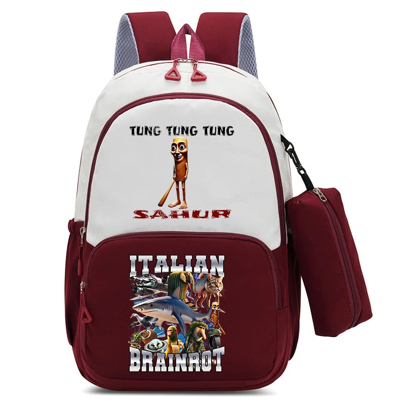 Italian Brainrot Backpacks Set Hot Student School Bag Pencil Case Girl Boy Back To School Gift Leisure Mochila Teens Travel Bags