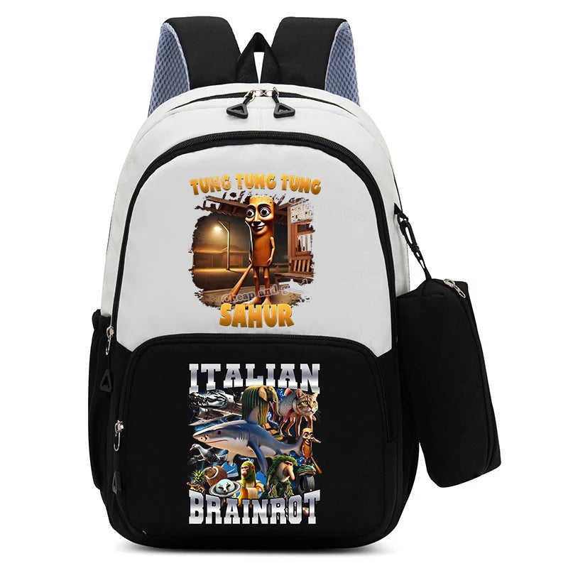 Italian Brainrot Backpacks Set Hot Student School Bag Pencil Case Girl Boy Back To School Gift Leisure Mochila Teens Travel Bags